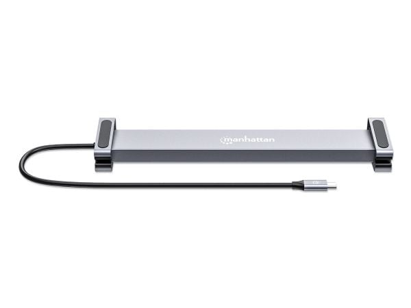 Manhattan 190398, Koblet med ledninger (ikke trådløs), USB 3.2 Gen 1 (3.1 Gen 1) Type-C, 100 W, 10,100,1000 Mbit/s, Grå, MicroSD (TransFlash), SD