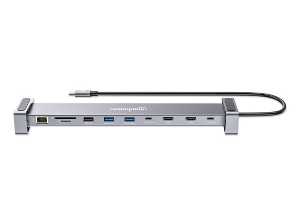 Manhattan 190398, Koblet med ledninger (ikke trådløs), USB 3.2 Gen 1 (3.1 Gen 1) Type-C, 100 W, 10,100,1000 Mbit/s, Grå, MicroSD (TransFlash), SD