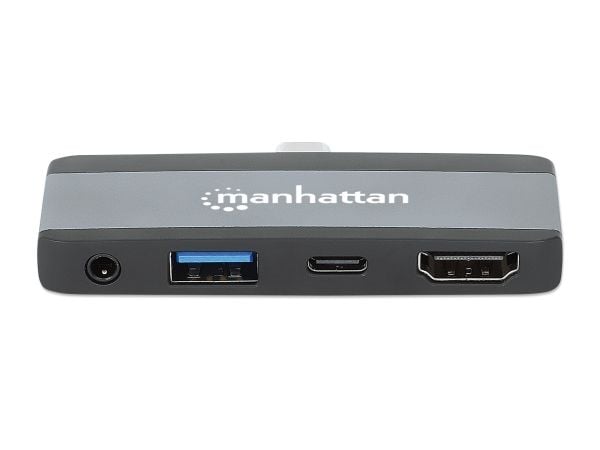 Manhattan 190404, Koblet med ledninger (ikke trådløs), USB 3.2 Gen 2 (3.1 Gen 2) Type-C, 100 W, 3,5 mm, Grå, 10 Gbit/s