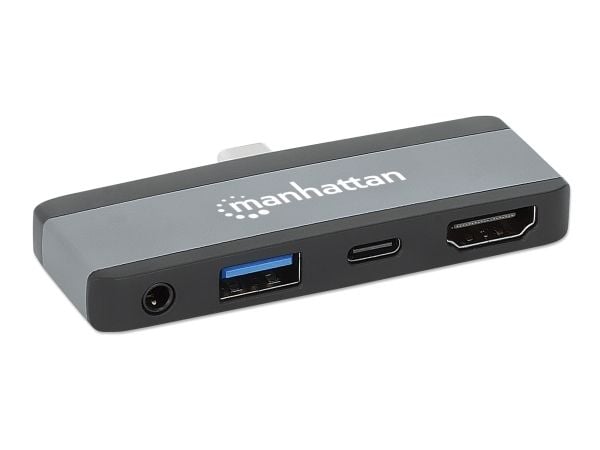 Manhattan 190404, Koblet med ledninger (ikke trådløs), USB 3.2 Gen 2 (3.1 Gen 2) Type-C, 100 W, 3,5 mm, Grå, 10 Gbit/s