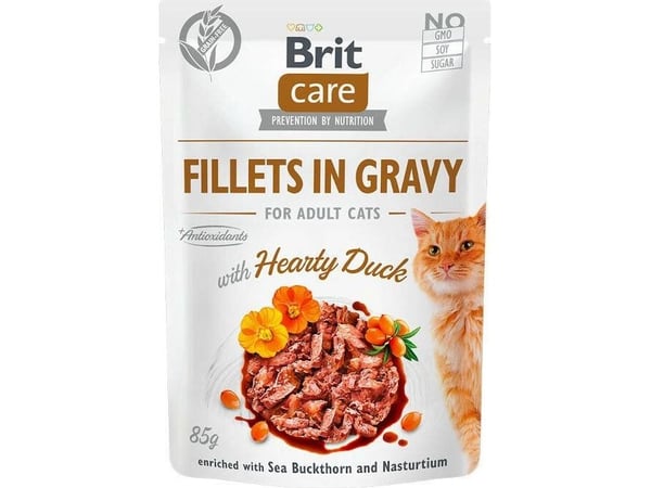 Brit Care Cat Pouch Duck - andefileter i saus, våtfôr til katt, pose 85 g, universal