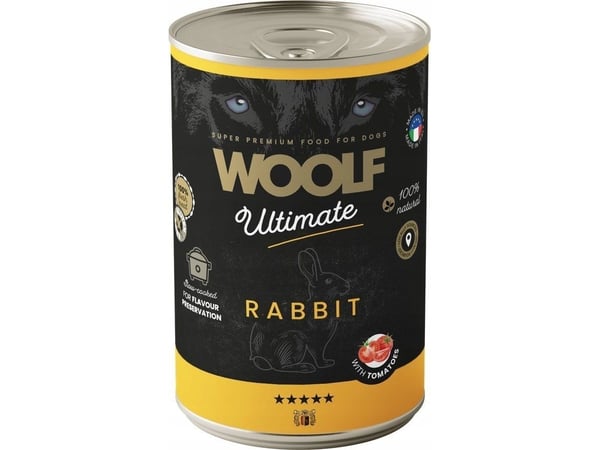 WOOLF PIES PUSZKA 400 g ULTIMATE CAN RABBIT&TOMATO /6 WOOLF PIES PUSZKA 400 g ULTIMATE CAN RABBIT&TOMATO /6