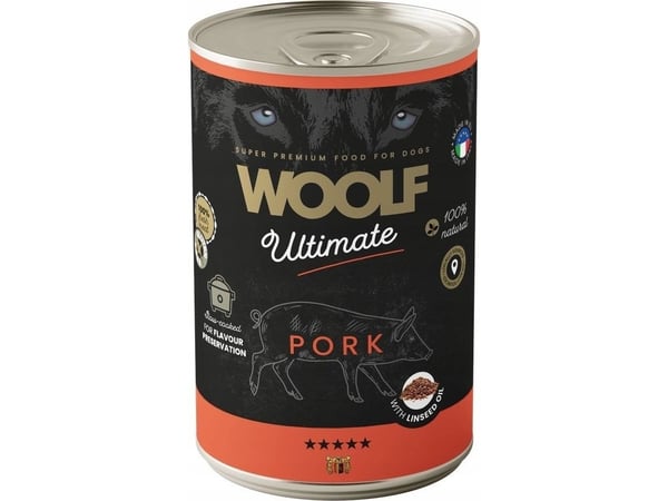 WOOLF PIES PUSZKA 400 g ULTIMATE CAN - Pork & Linseed Oil /6