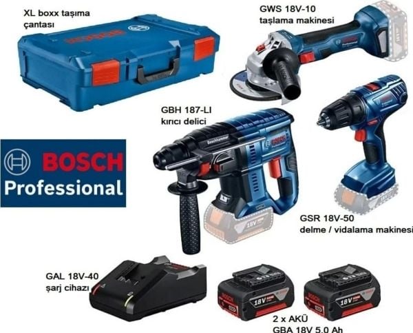 Bosch BOSCH COMBO 18V verktøysett (GSB 18V-50 + GWS 18V-10 + GBH 187-LI) 2x5,0Ah +XL-BOXX