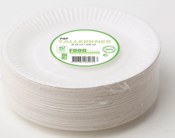 Tallerken Middag, Rund indvendig diameter 180.0 mm biologisk nedbrydeligt papir, hvid komposterbar,