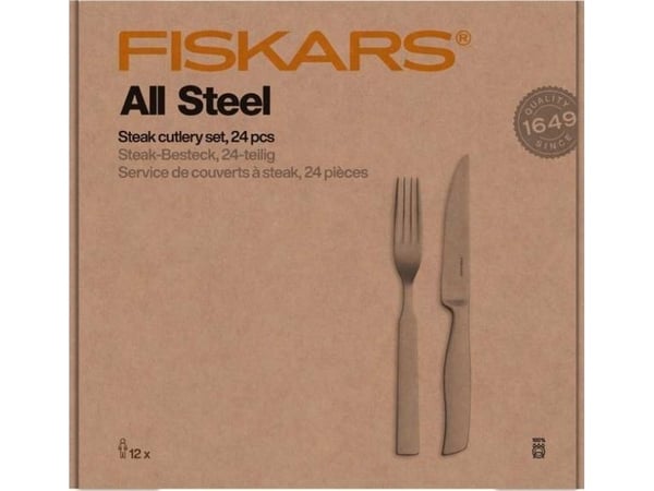 Fiskars stekeredskapssett i stål, 24 deler.
