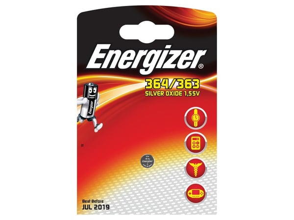 Energizer 364/363, Kertakäyttöinen akku, Hopea-oksidi (S), 1,55 V, 1 kpl, Hg (elohopea), Metallinen