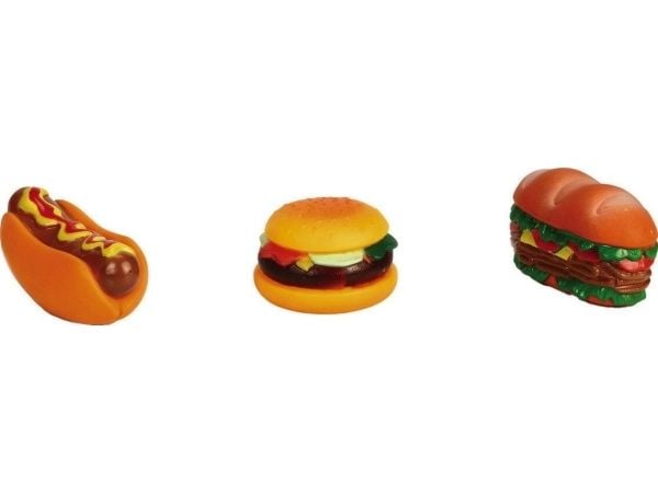 Beeztees vinyl-leketøyssmørbrød mix (hot-dog, smørbrød, hamburger) 11x4,5x6 cm