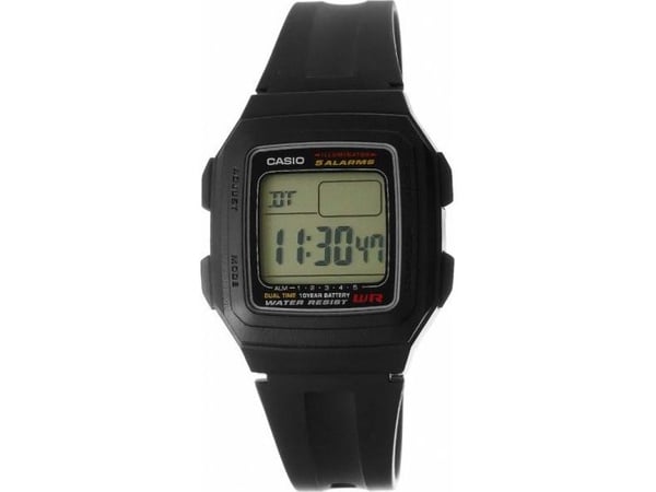 Casio F-201WA-1ADF, Armbåndsur, Harpiks, Svart, Rustfritt stål, Harpiks, Svart, Rektangel