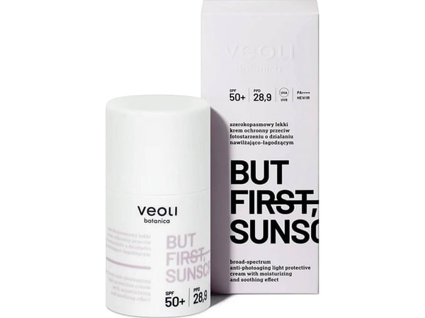 VEOLI But First Sunscreen lett beskyttende krem mot fotoaldring med fuktighetsgivende og beroligende effekt SPF50+ 50ml