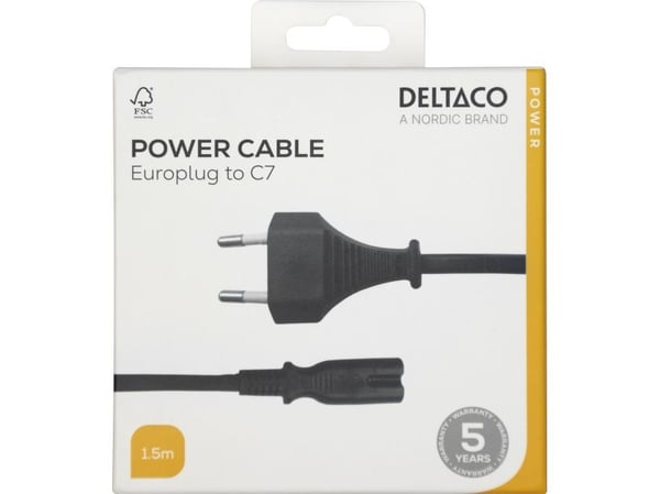 Deltaco 1902293 Musta 1,5 m CEE7/16 C7-liitin 1,5 m