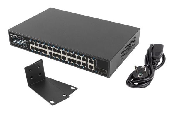 Lanberg RSFE-24P-2C-250, Uhåndtert, Gigabit Ethernet (10/100/1000), Strøm over Ethernet (PoE), Rack-montering, 1U
