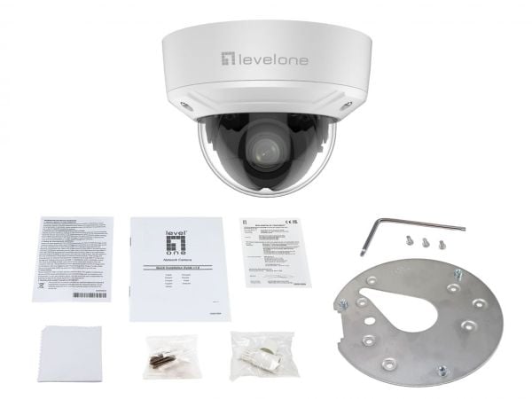 LevelOne FCS-3461, IP-sikkerhetskamera, Inne & Ute, Koblet med ledninger (ikke trådløs), 120 dB, Tak, Hvit