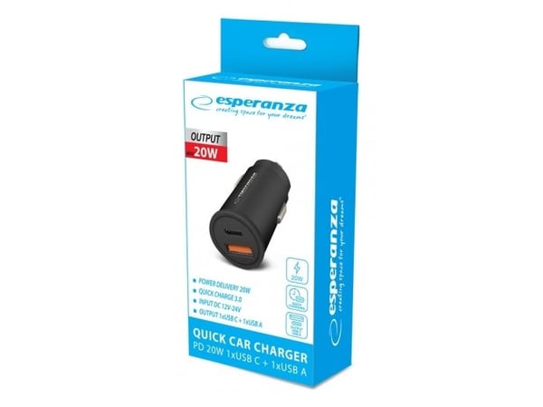 Esperanza EZC111K lader Esperanza billader 20w usb-c pd 20w / usb-a qc 3.0 18w