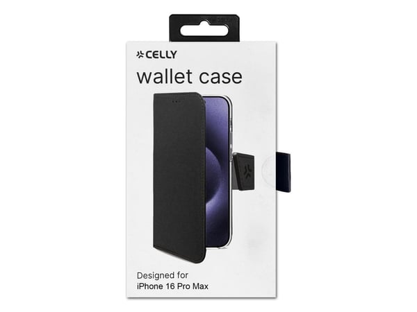 Celly WALLY1081, Lommebok-etui, Apple, iPhone 16 Pro Max, 17,5 cm (6.9"), Svart