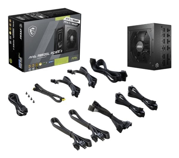 MSI MAG A850GL PCIE5 II - Strømforsyning (intern) - ATX12V 3.1/ EPS12V - 80 PLUS Gold - Cybenetics Gold - AC 100-240 V - 850 watt - aktiv PFC