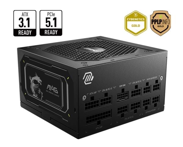 MSI MAG A850GL PCIE5 II - Strømforsyning (intern) - ATX12V 3.1/ EPS12V - 80 PLUS Gold - Cybenetics Gold - AC 100-240 V - 850 watt - aktiv PFC