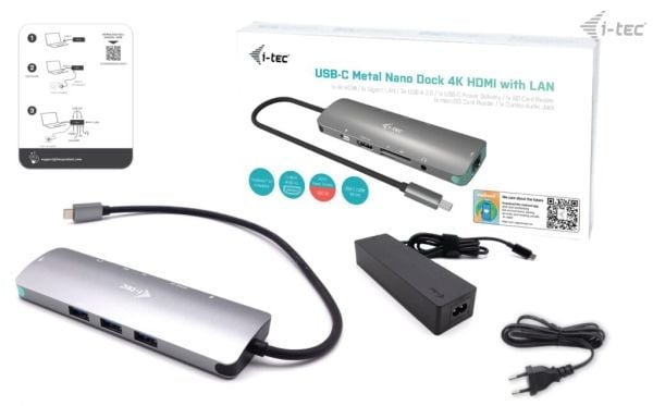 i-Tec Nano Dock - Dokkingstasjon - USB-C / USB4 / Thunderbolt 3 / Thunderbolt 4 - HDMI - 1GbE - 100 watt - Europa
