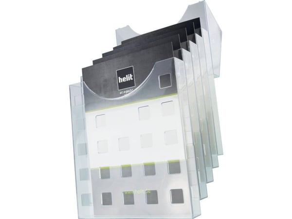 Brosjyreholder Helit sett H6103102 DIN A4 5x glass klart + veggholder