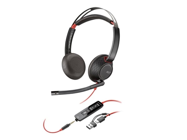 HP Poly Blackwire 5220 - Hodesett - on-ear - kablet - USB-C, 3,5 mm jakk - svart - Certified for Skype for Business, Cisco Jabber Certified, Avaya ...