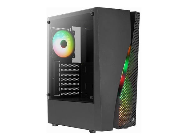 AeroCool Wave - Mid tower - ATX - genomskinlig sidopanel (härdat glas) - ingen strömförsörjning (ATX) - svart - USB/ljud