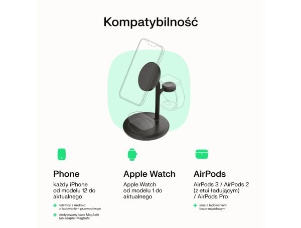 Green Cell MSST-GC-3IN1-B, Automatisk, 12 V, Trådløs lading, 1 m, Svart