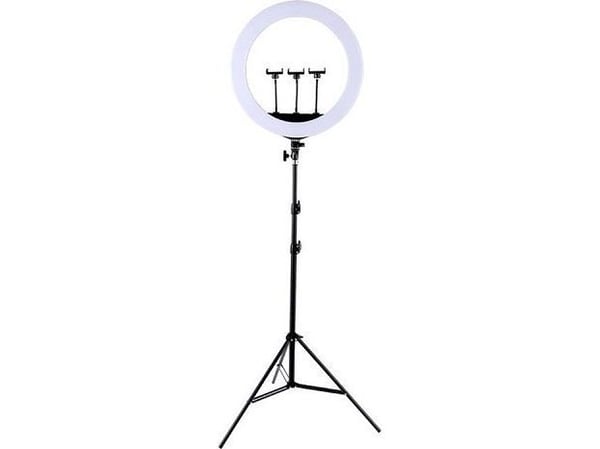 Ekstra digital LED-ringspelampe 45 cm, stativ opptil 2,1 m