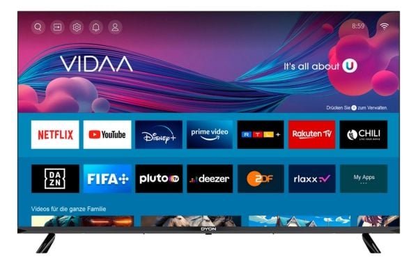 Dyon SMART 43 VX LED-TV 108 cm 109,20 cm (43") DVB-S2, DVB-C, DVB-T2, CI+, Full HD, Smart TV, WLAN Svart [Energiklasse E] (D800218)