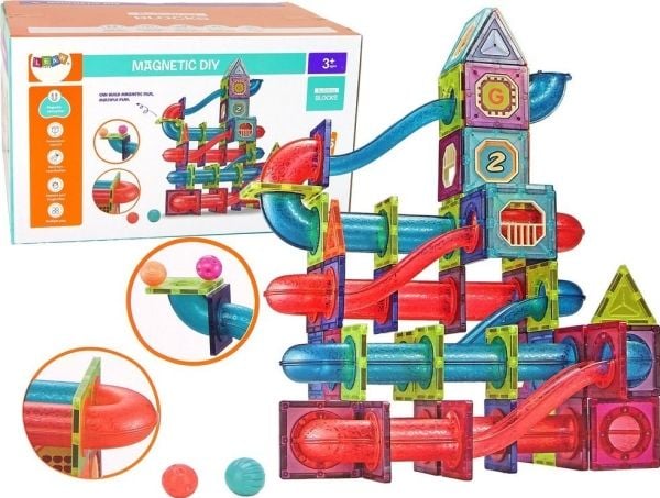 LeanToys magnetiske byggklosser 145 deler 3D sklie for baller