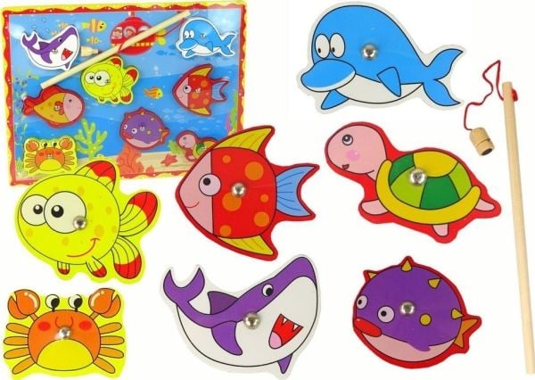 LeanToys magnetisk fiskesett i tre med magneter (fargerikt)