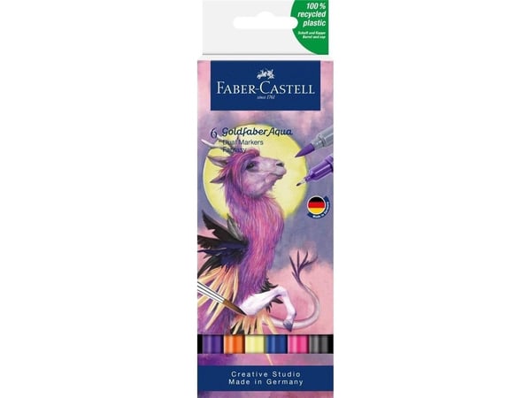 Faber-Castell 164526, 6 stk, Diverse farger, Pensel/Finspiss, Diverse farger, Rund, Vannbasert blekk