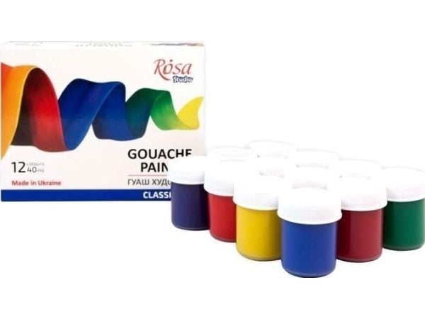 Gouachemaling 40 ml 12 farger klassisk
