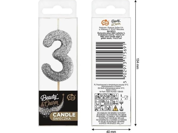 Lysplukker 3 sort glitter 11x3,5 cm
