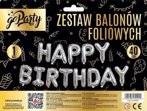 MK TRADE folieballonger Happy Birthday sølv