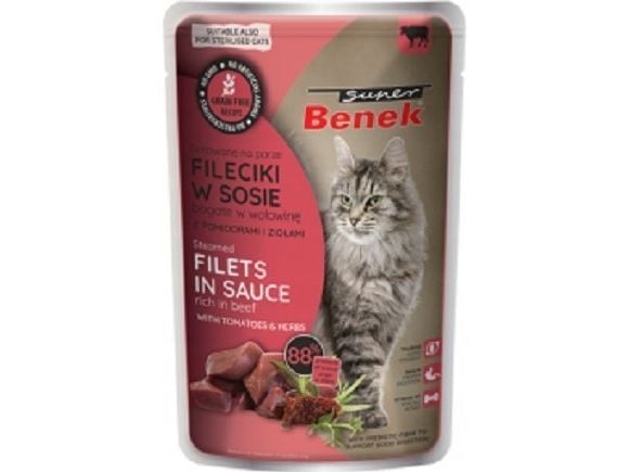 CERTECH SUPER BENEK SASZ.KOT 85 g kattemat med fileter i saus med biff, tomater, urter /28