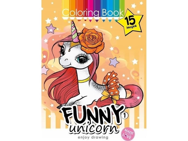 A4 målarbok 15 bilder Funny unicorns 1
