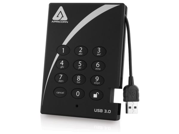Apricorn Aegis Padlock 3.0 A25-3PL256-500 - Harddisk - kryptert - 500 GB - ekstern (bærbar) - 2.5" - USB 3.0 - 5400 rpm - buffer: 8 MB - FIPS 197