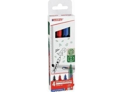 Edding 361 Whiteboard, 4 stykker, Sort, Blå, Grønn, Rød, Projektil spiss, Plast, Rund, 1 mm
