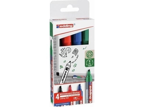 Edding 363, 4 stykker, Sort, Blå, Grønn, Rød, Sort, Blå, Grønn, Rød, 1 mm, 5 mm, Voksen/Barn