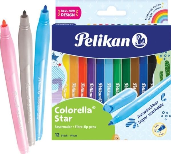 Pelikan 822305, Fint, 12 farger, Assorterte farger, Projektil spiss, Fiber, Flerfarget