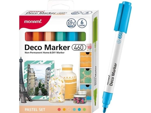 Monami dekorativa akrylmärken Deco Marker B 460, 6 färger, pastell