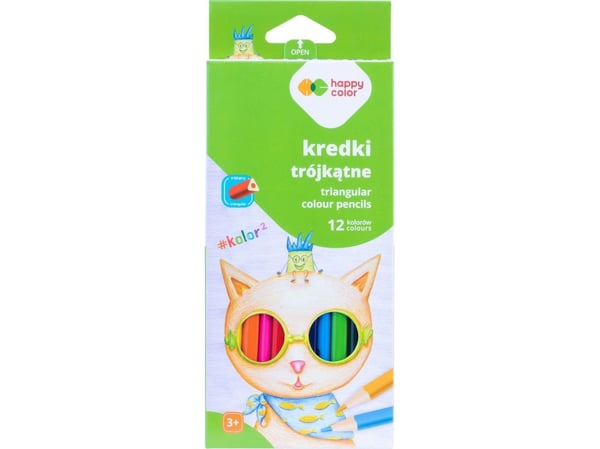 Trekantede fargeblyanter i tre 12 farger HAPPY COLOR