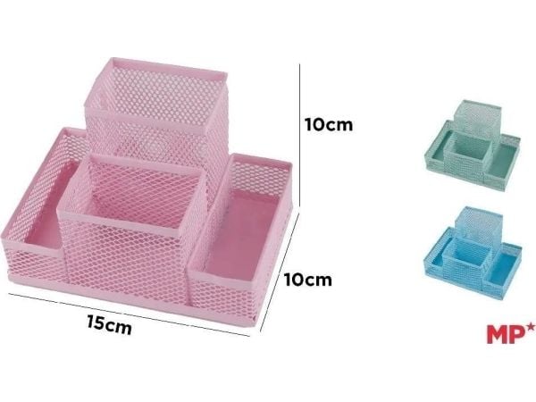Skrivebordsorganisator i metall i mesh 15x10cm MIX