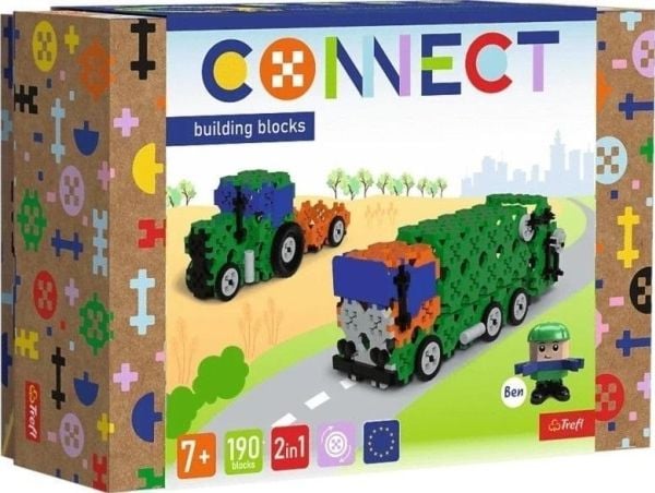 Trefl Byggesett 2i1, Søppelbil / Traktor, farget