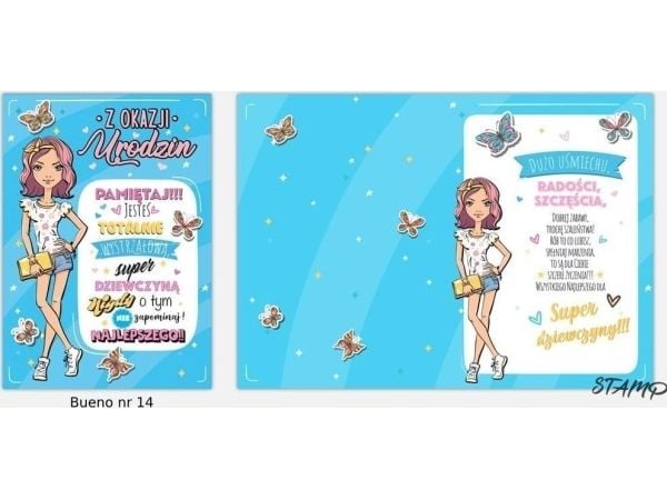 Stamp gratulasjonskort Bueno B6 + konvolutt, mønster nr. 14, bursdag