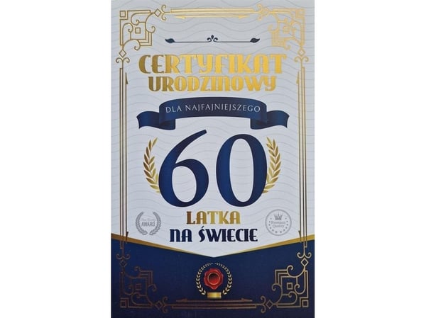 Yeku bursdagskort/sertifikat 60 år mann