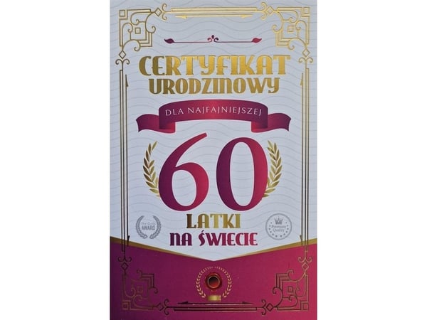 Yeku bursdagskort/sertifikat 60 år dame