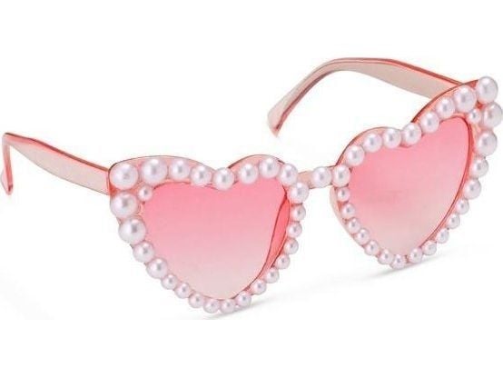 Hjärtglasögon med pärlor rosa