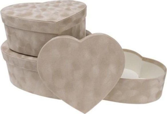 Rozette Flower Box hjerte i velour coffee ROZETTE 3 stk