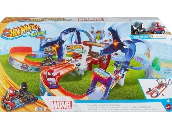 Hot Wheels Racer Verse RACERVERSE Spider-Man''s Web Slinging Speedway Track Set, Kjøretøy og banesett, 4 år, Plast, Metall, Flerfarget